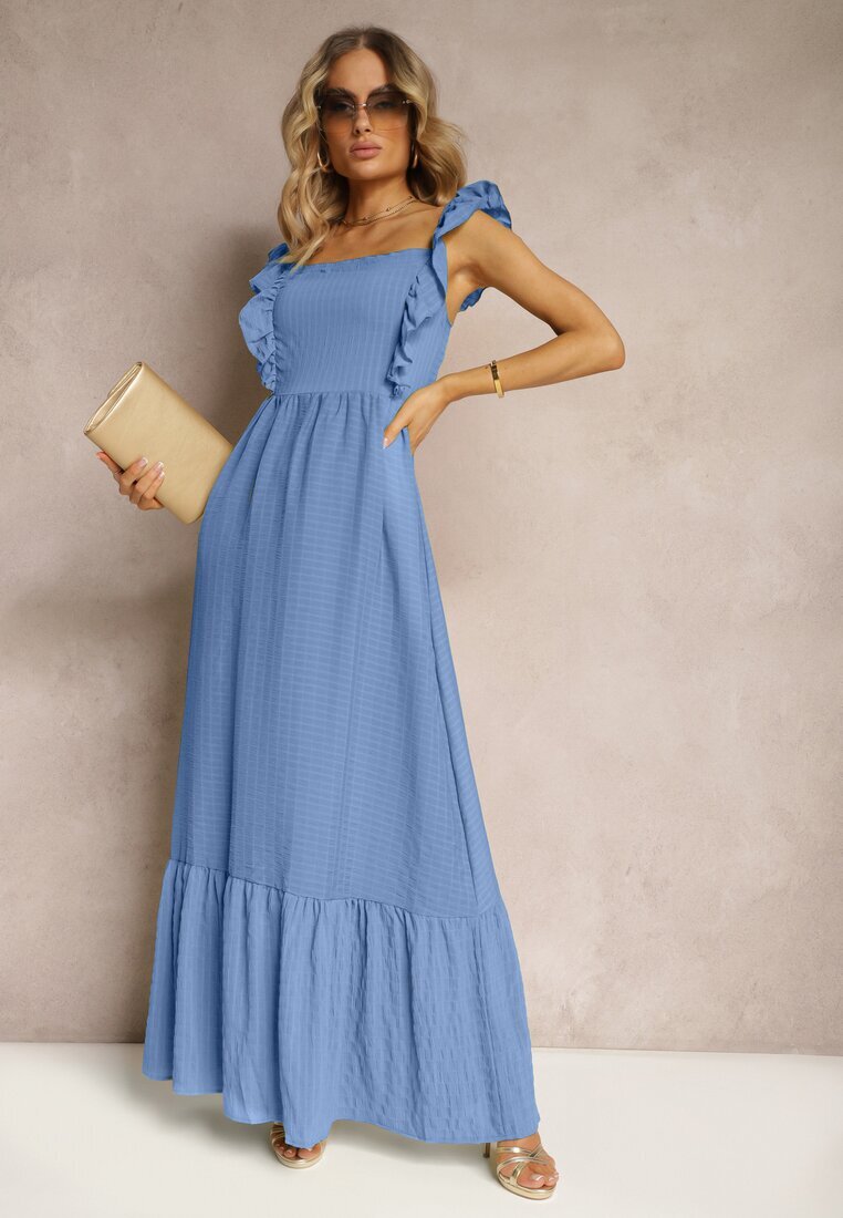 j&x Rochie Albastră cu legătură la spate pe bretele cu volane și cu bandă elastică în talie Rollas