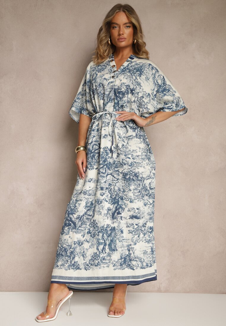 j&x Rochie Albastră Oversize cu Viscoză și cu Motiv Abstract Lunisana