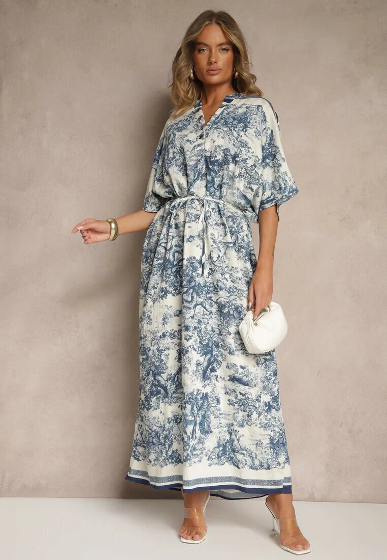 j&x Rochie Albastră Oversize cu Viscoză și cu Motiv Abstract Lunisana