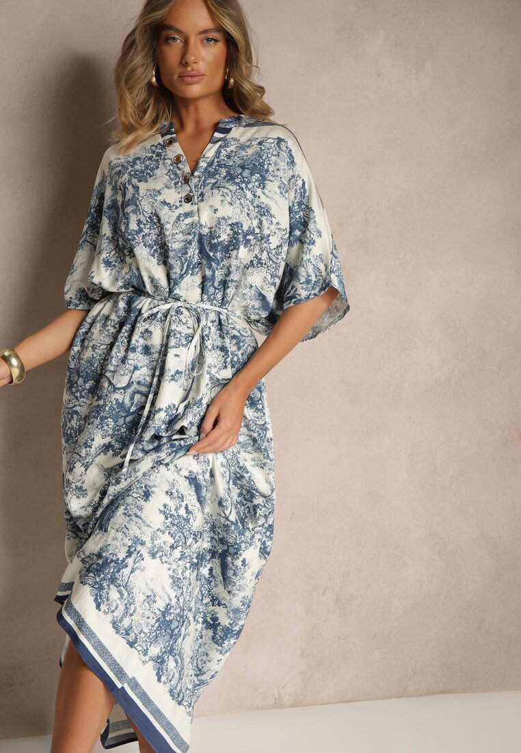 j&x Rochie Albastră Oversize cu Viscoză și cu Motiv Abstract Lunisana
