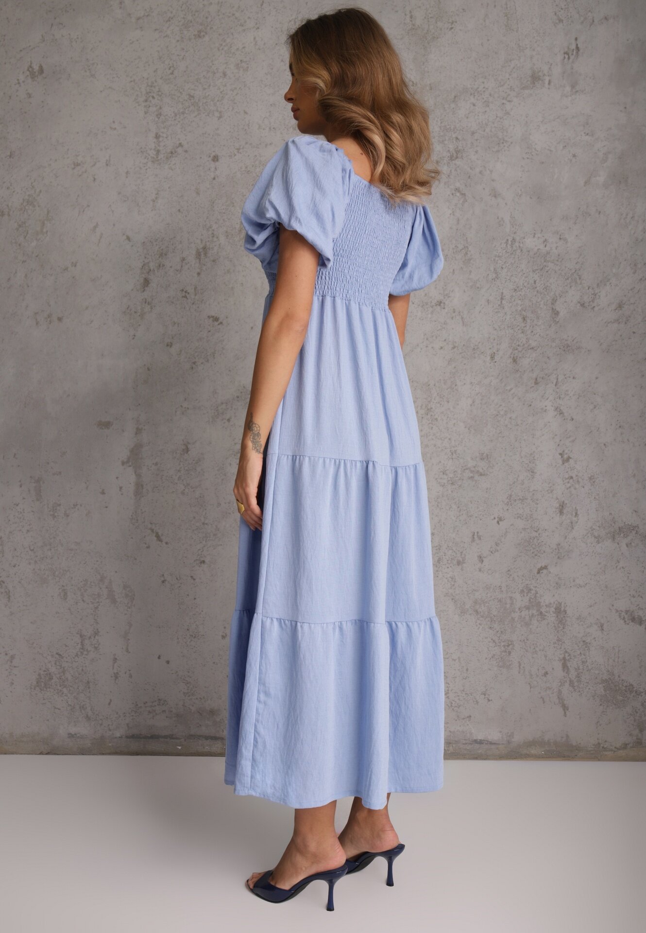 j&x Rochie Albastru deschis din Viscoză cu croială evazată cu mâneci bufante Rosena