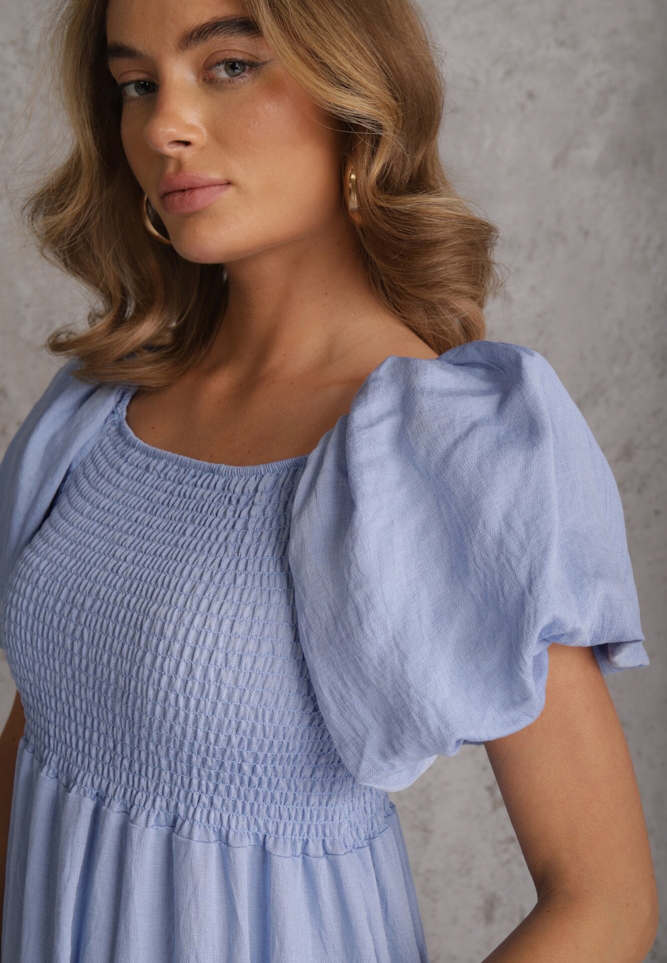 j&x Rochie Albastru deschis din Viscoză cu croială evazată cu mâneci bufante Rosena