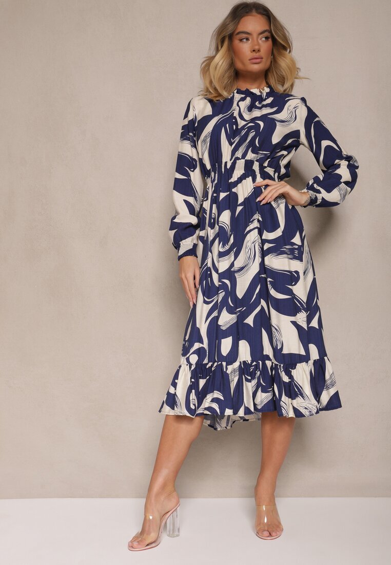 j&x Rochie Albastru marin din bumbac și cu model abstract Tersedi