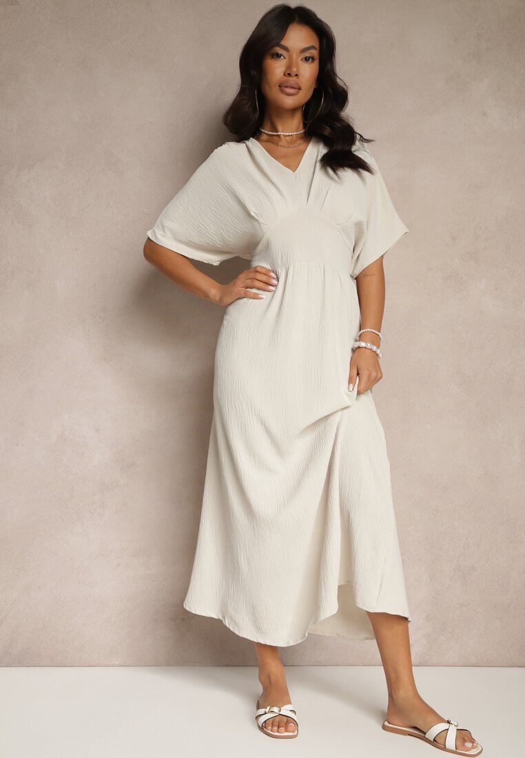 j&x Rochie bej deschis cu bumbac și cu partea superioară încrețită Filaviela