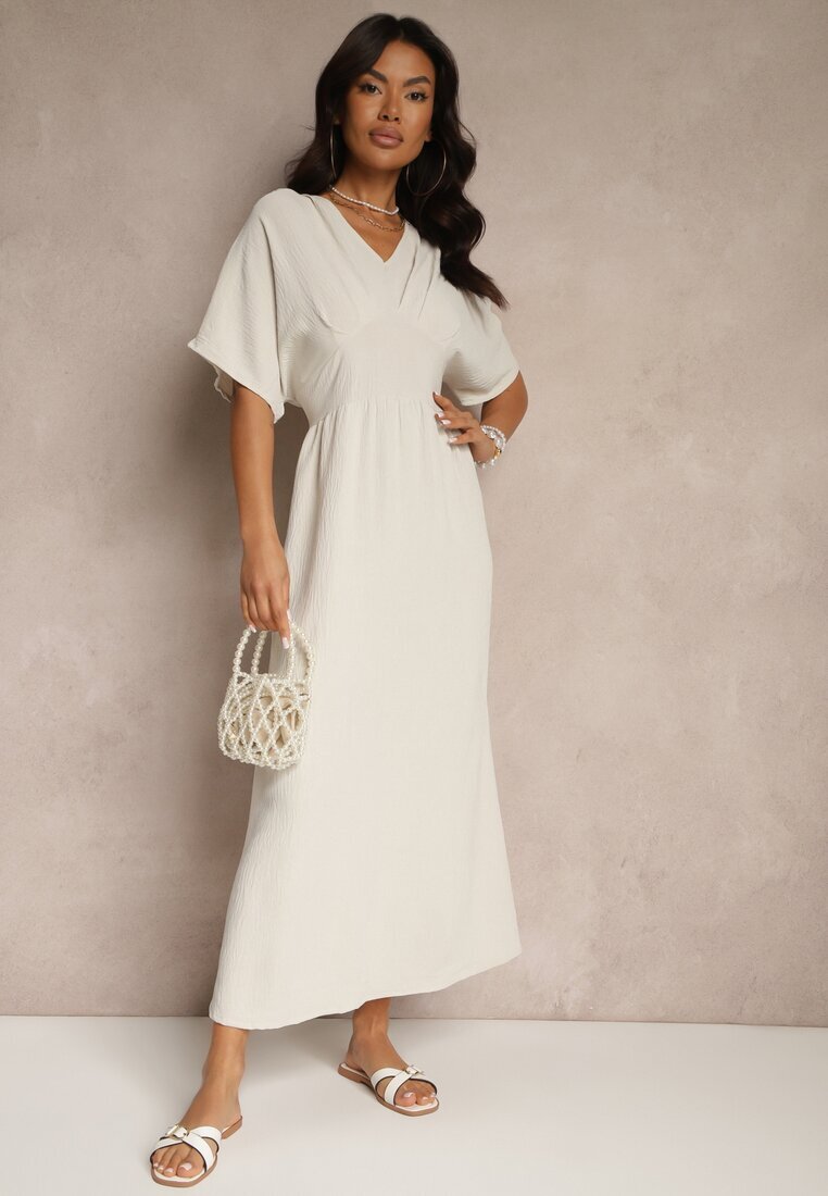 j&x Rochie bej deschis cu bumbac și cu partea superioară încrețită Filaviela