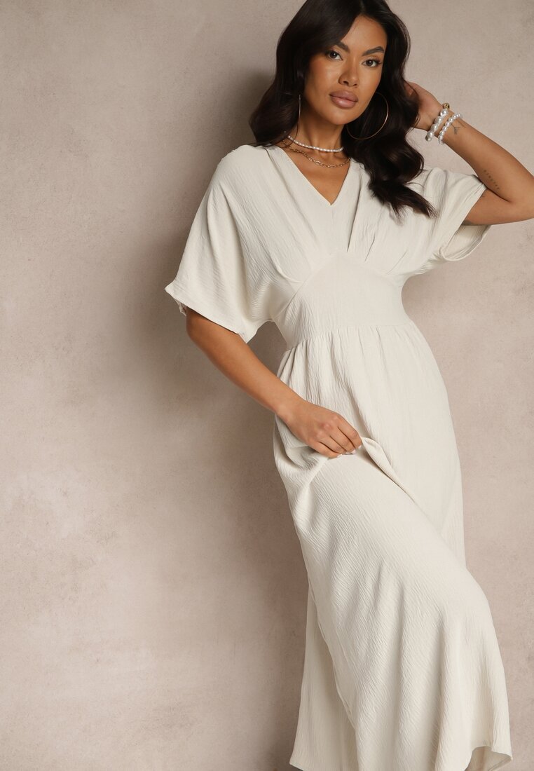 j&x Rochie bej deschis cu bumbac și cu partea superioară încrețită Filaviela