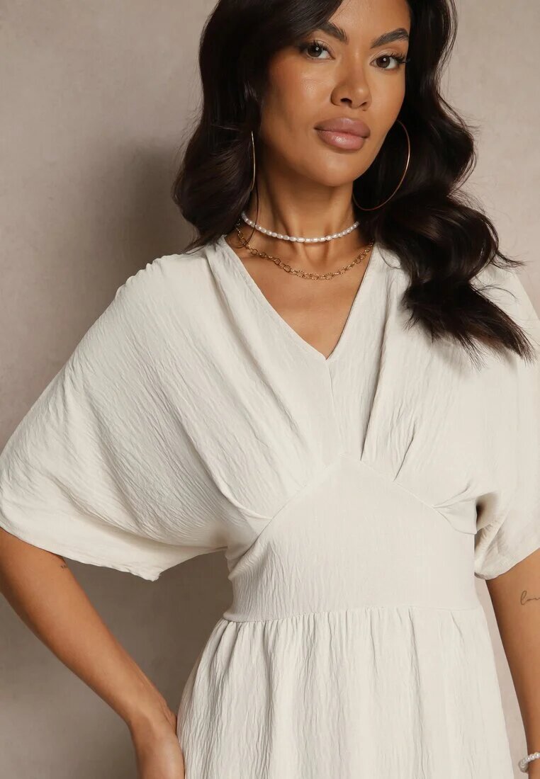 j&x Rochie bej deschis cu bumbac și cu partea superioară încrețită Filaviela