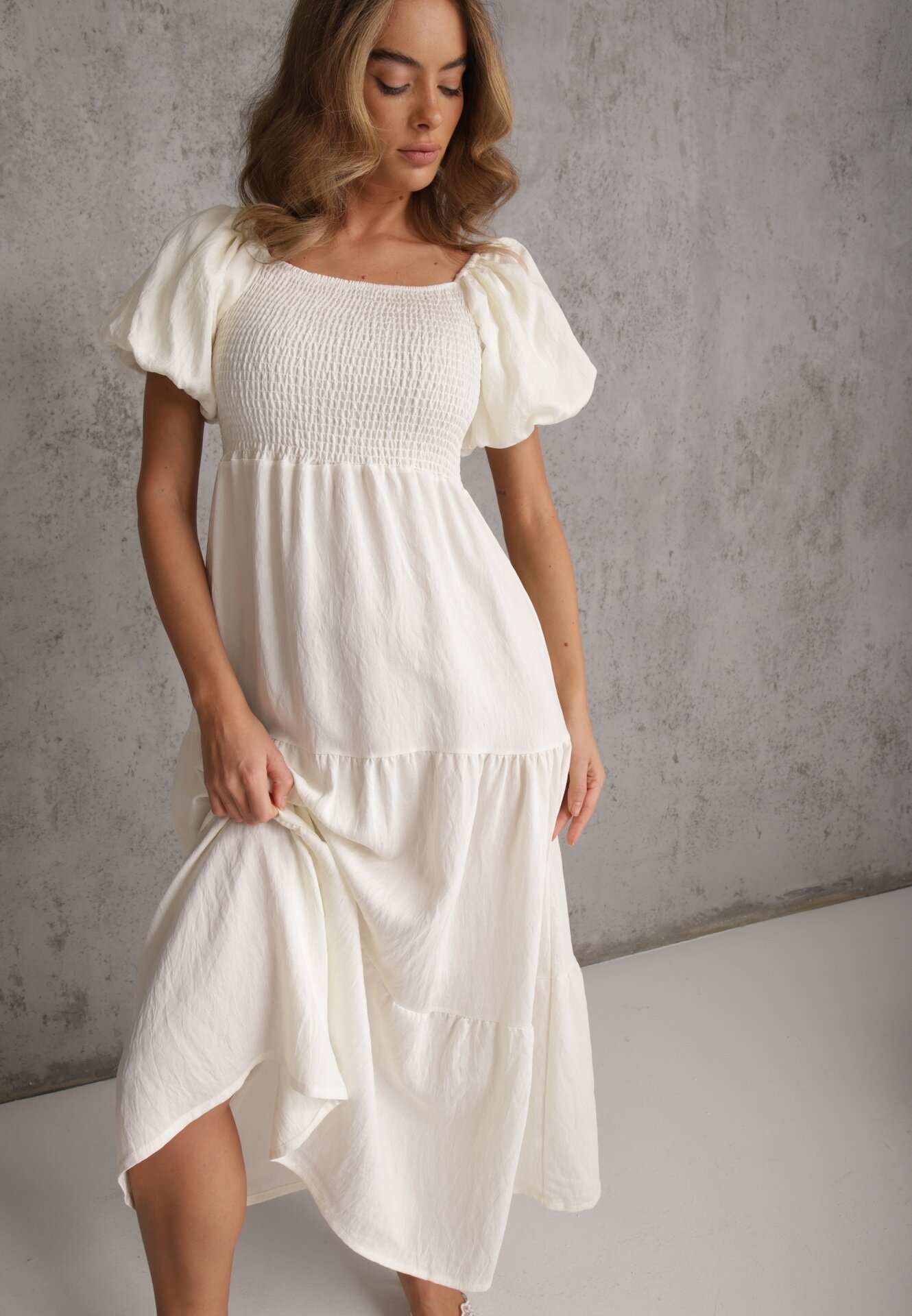 j&x Rochie Bej deschis din Viscoză cu Croi Evazat cu Mâneci Bufante Rosena