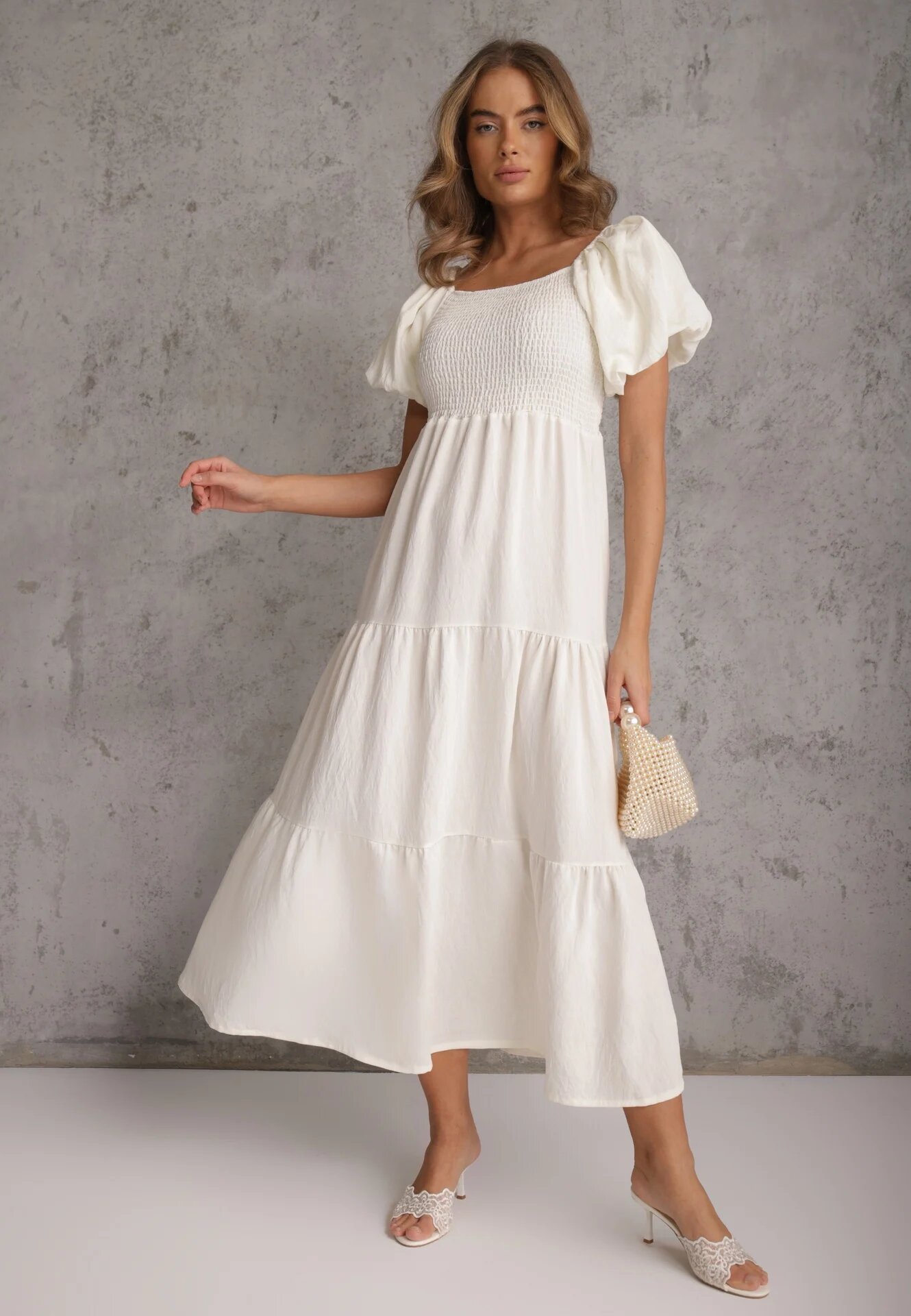 j&x Rochie Bej deschis din Viscoză cu Croi Evazat cu Mâneci Bufante Rosena