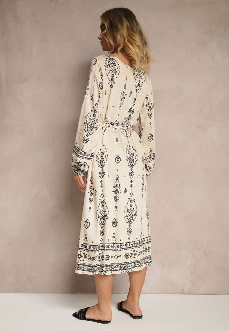 j&x Rochie Bej deschis Tip cutie Boho cu Imprimeuri Etnice cu Curea Lisalenea