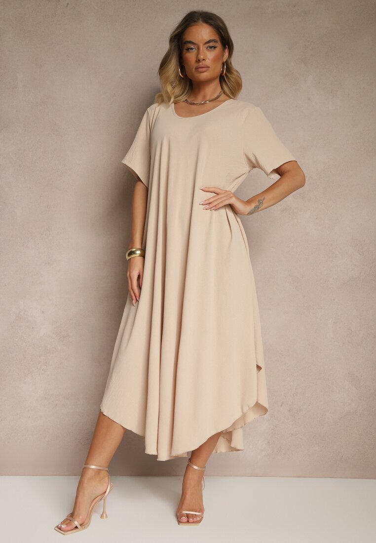 j&x Rochie Bej din Bumbac cu Croi Cloș Lilzedi