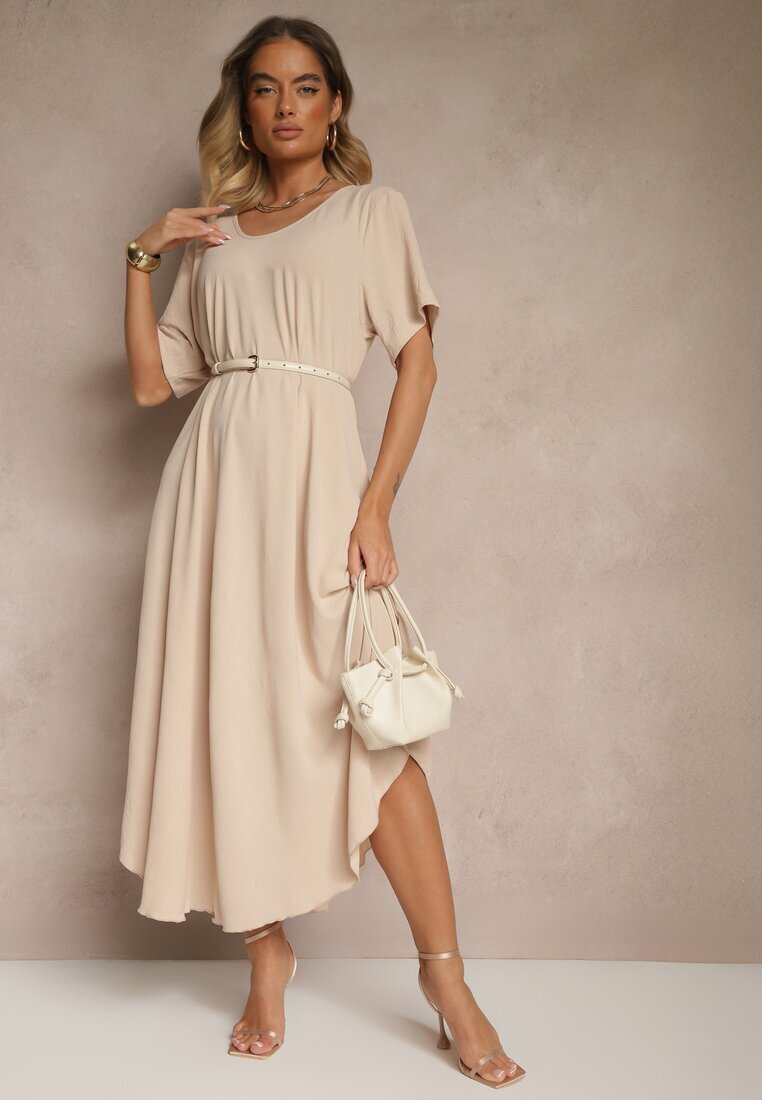j&x Rochie Bej din Bumbac cu Croi Cloș Lilzedi