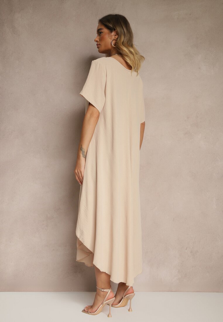 j&x Rochie Bej din Bumbac cu Croi Cloș Lilzedi