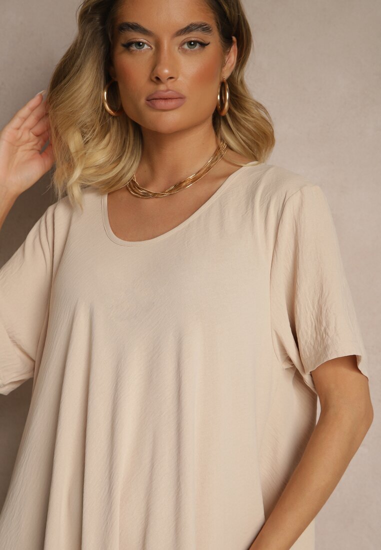 j&x Rochie Bej din Bumbac cu Croi Cloș Lilzedi