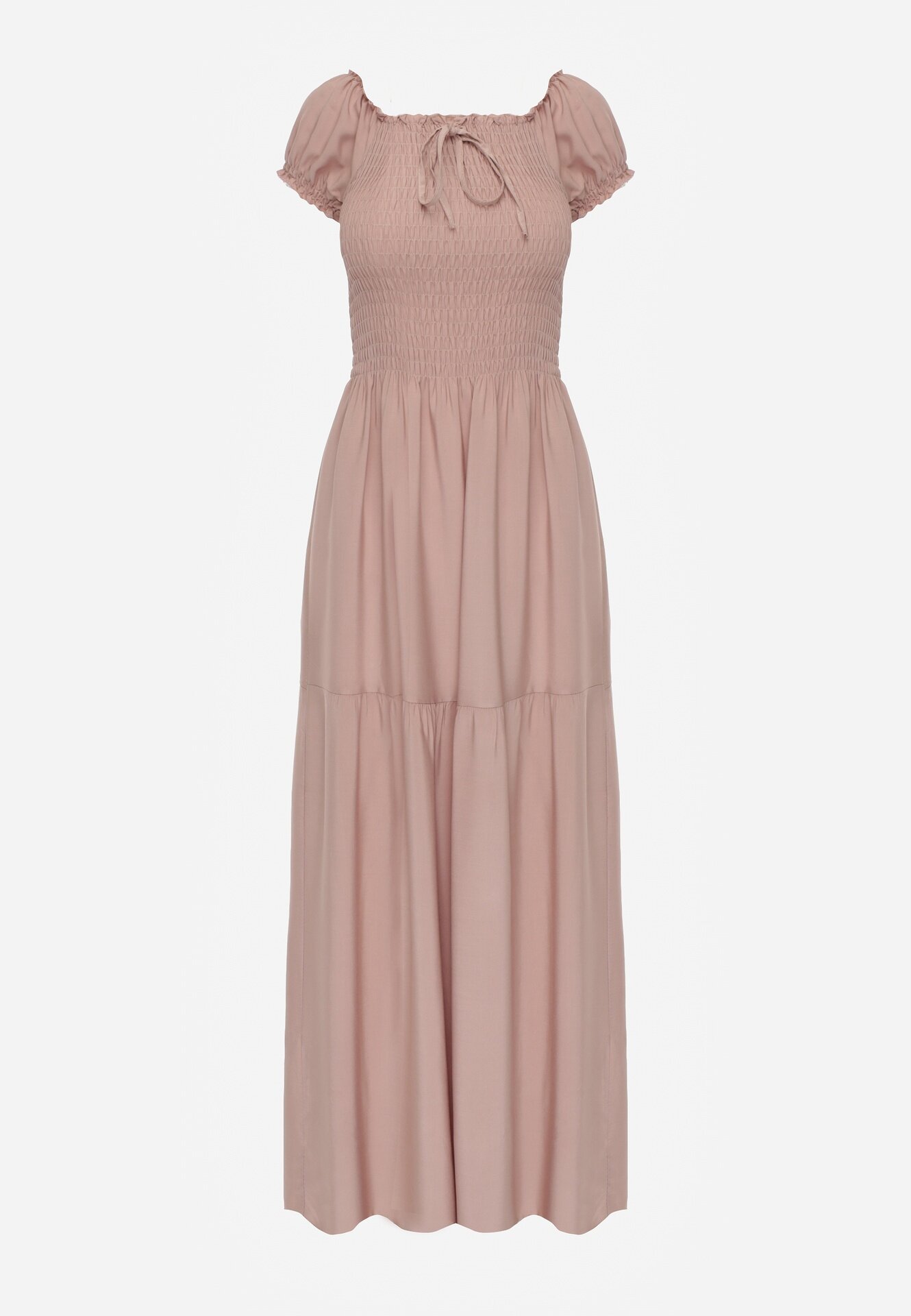 j&x Rochie Bej din Viscoză Stil Spaniol Decorată cu Volane Jenalena