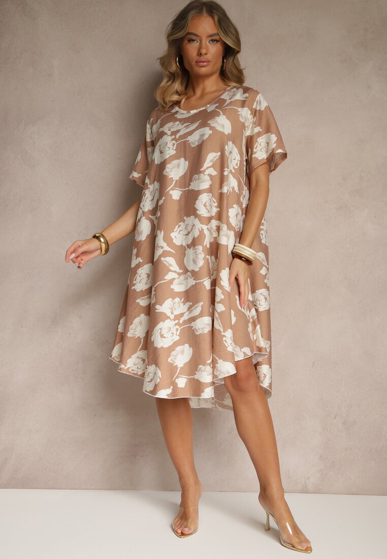 j&x Rochie Bej închis Tip cutie din Viscoză cu imprimeu floral Aranolia
