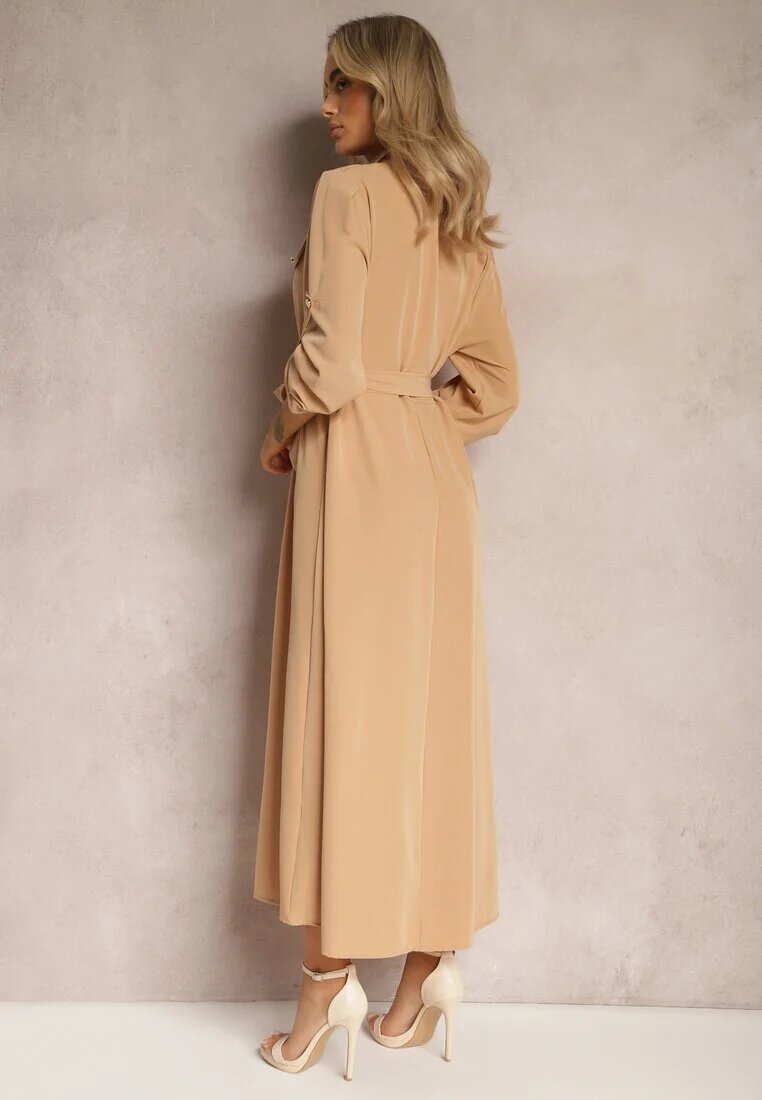 j&x Rochie bej lungă cu partea de jos evazată și partea de sus tip cămașă Kitesi