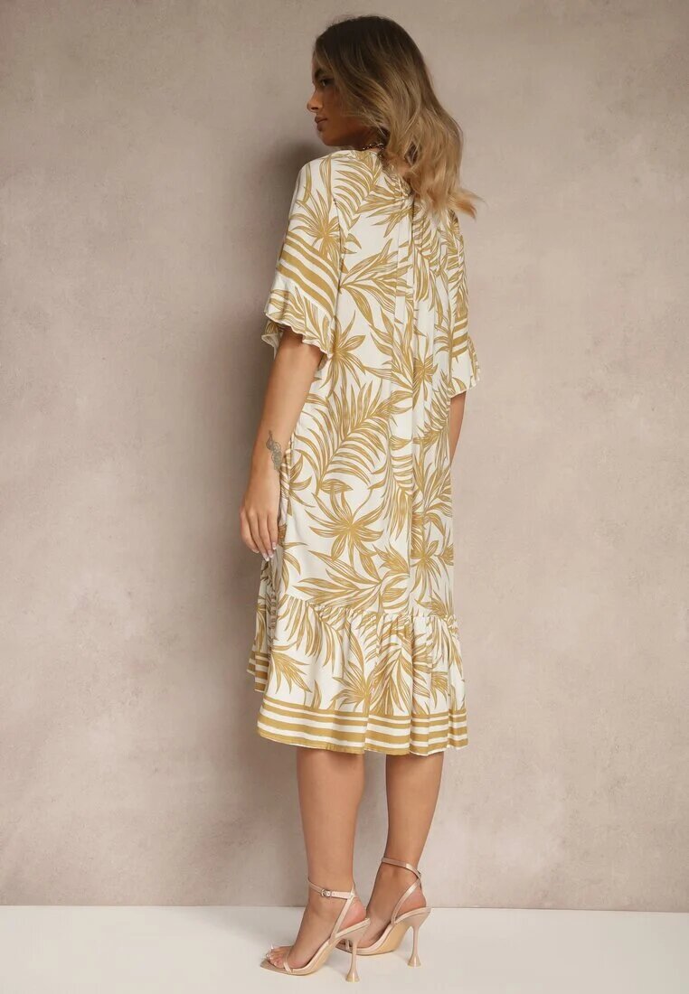j&x Rochie Bej Tip cutie Decorată cu imprimeu floral și legătură la decolteu Miranissa