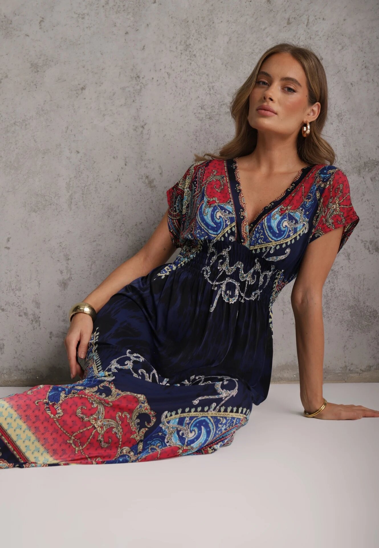 j&x Rochie Bleumarin cu croială petrecută cu imprimeu ornamental Nalori