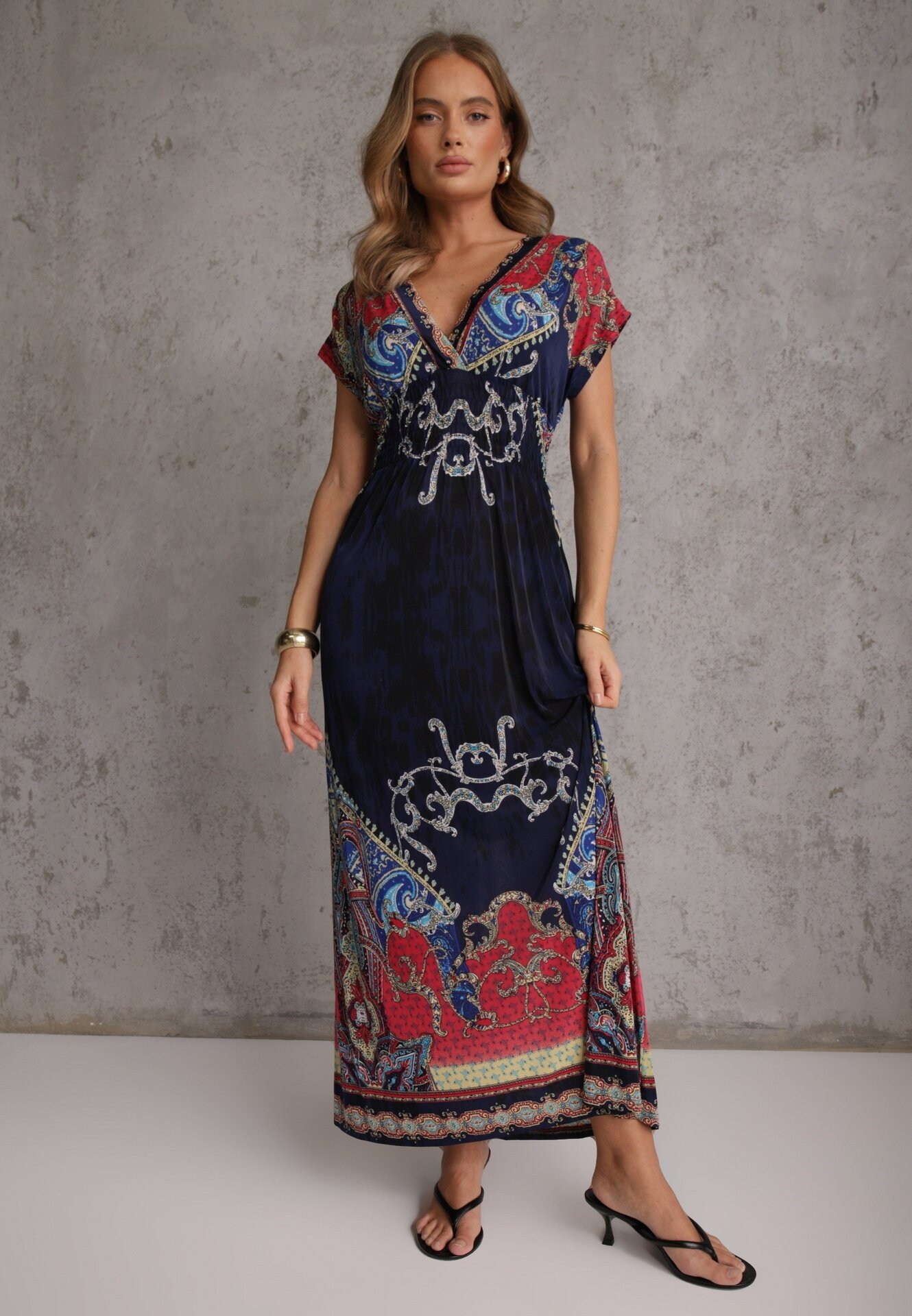 j&x Rochie Bleumarin cu croială petrecută cu imprimeu ornamental Nalori