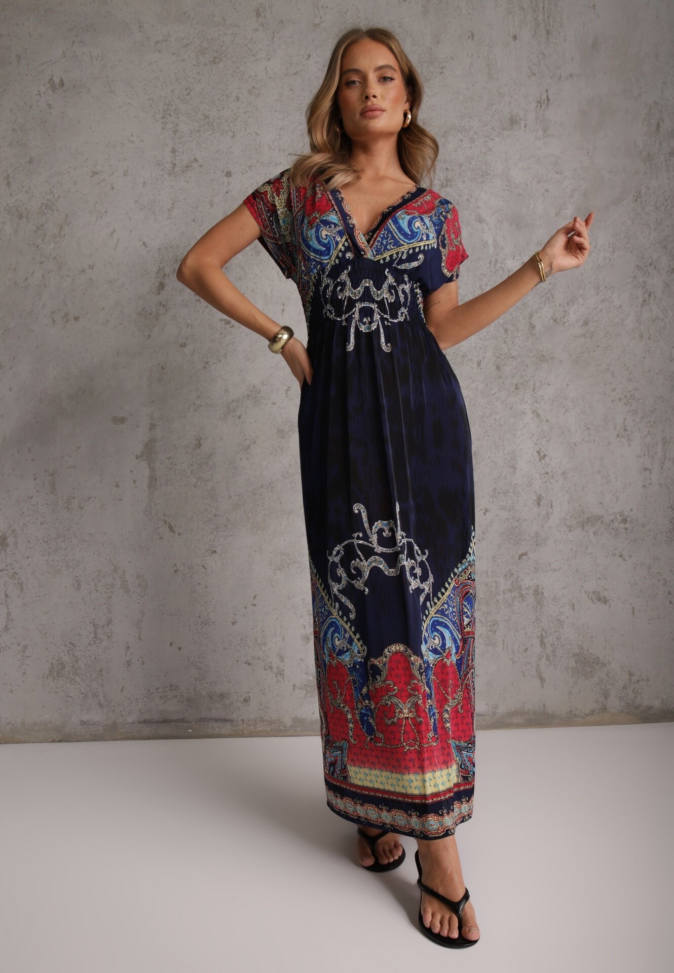 j&x Rochie Bleumarin cu croială petrecută cu imprimeu ornamental Nalori