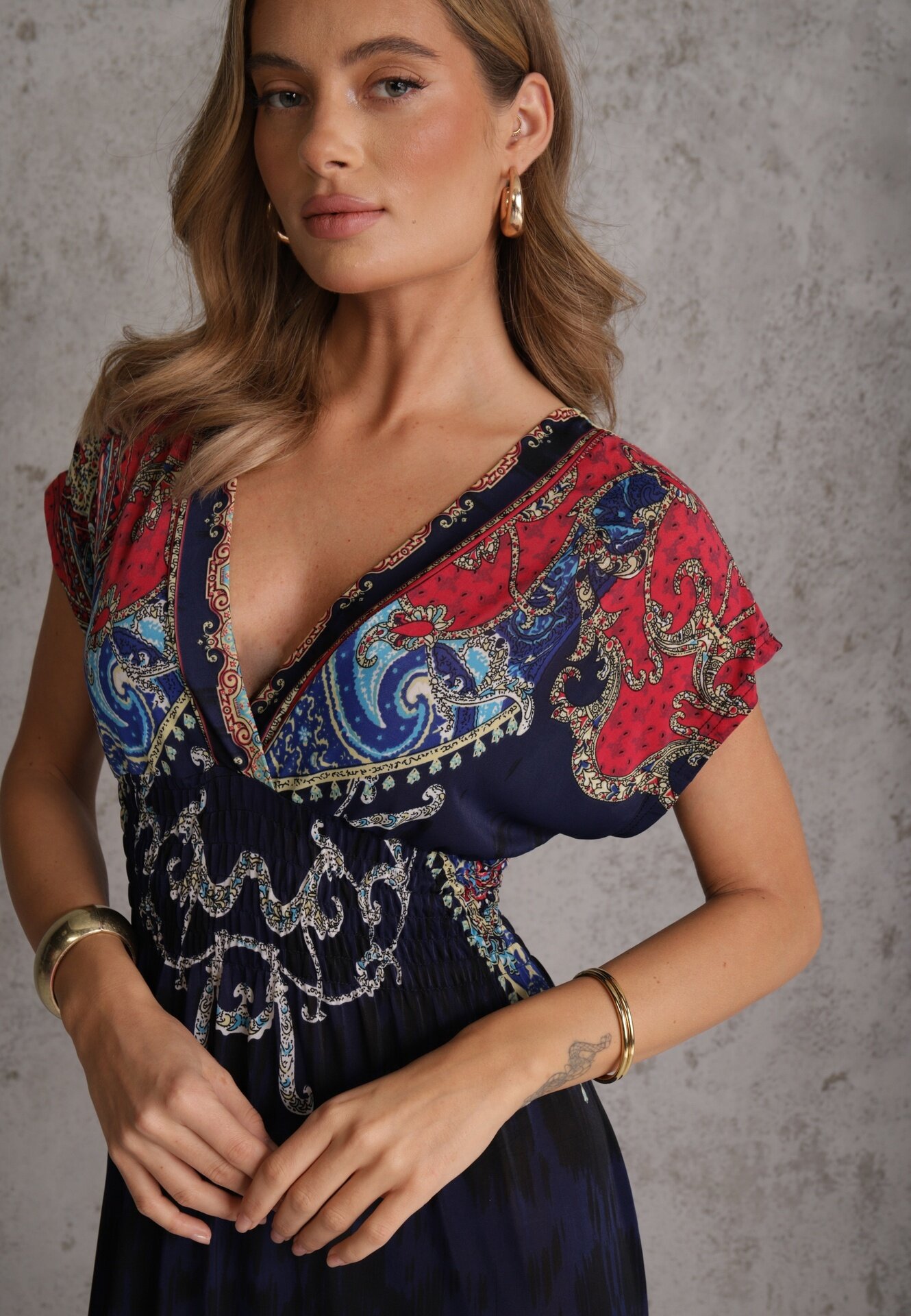 j&x Rochie Bleumarin cu croială petrecută cu imprimeu ornamental Nalori