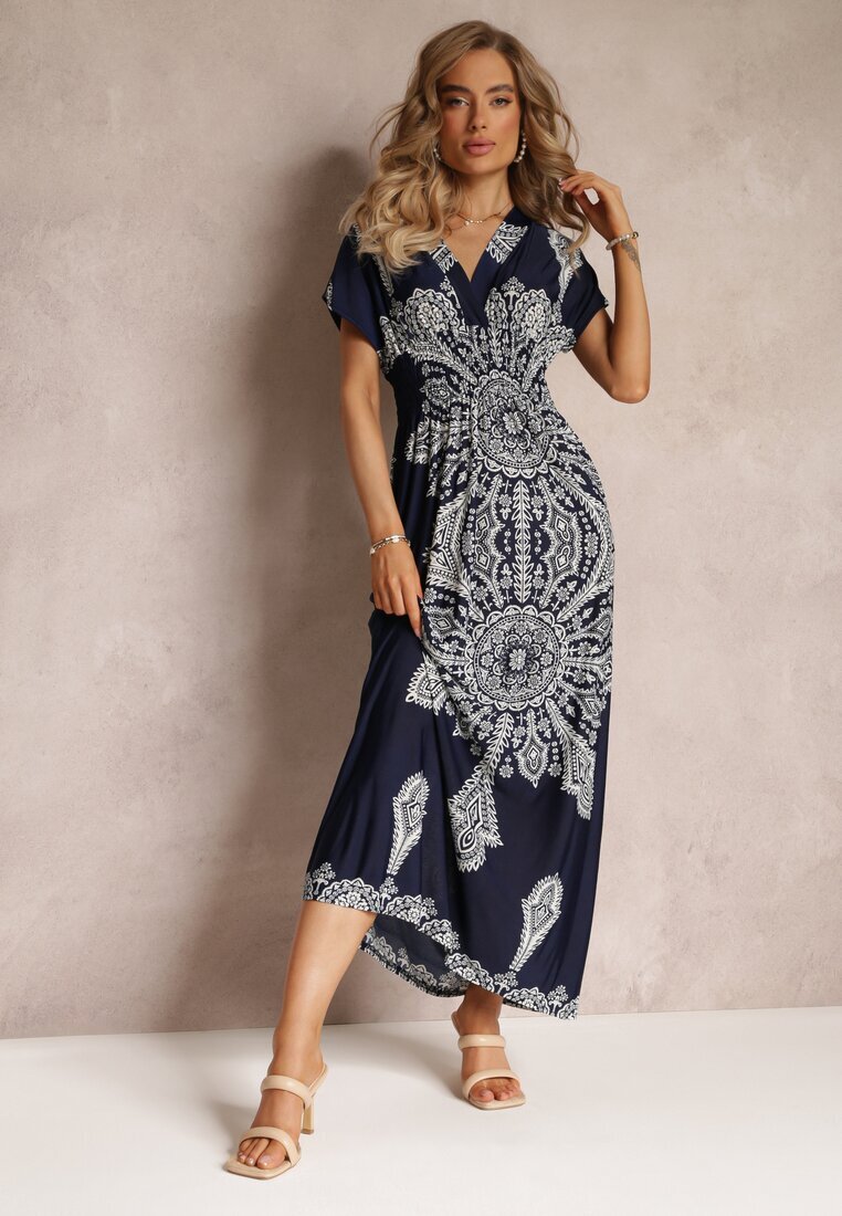 j&x Rochie Bleumarin Maxi cu Imprimeu Etnic Josanie