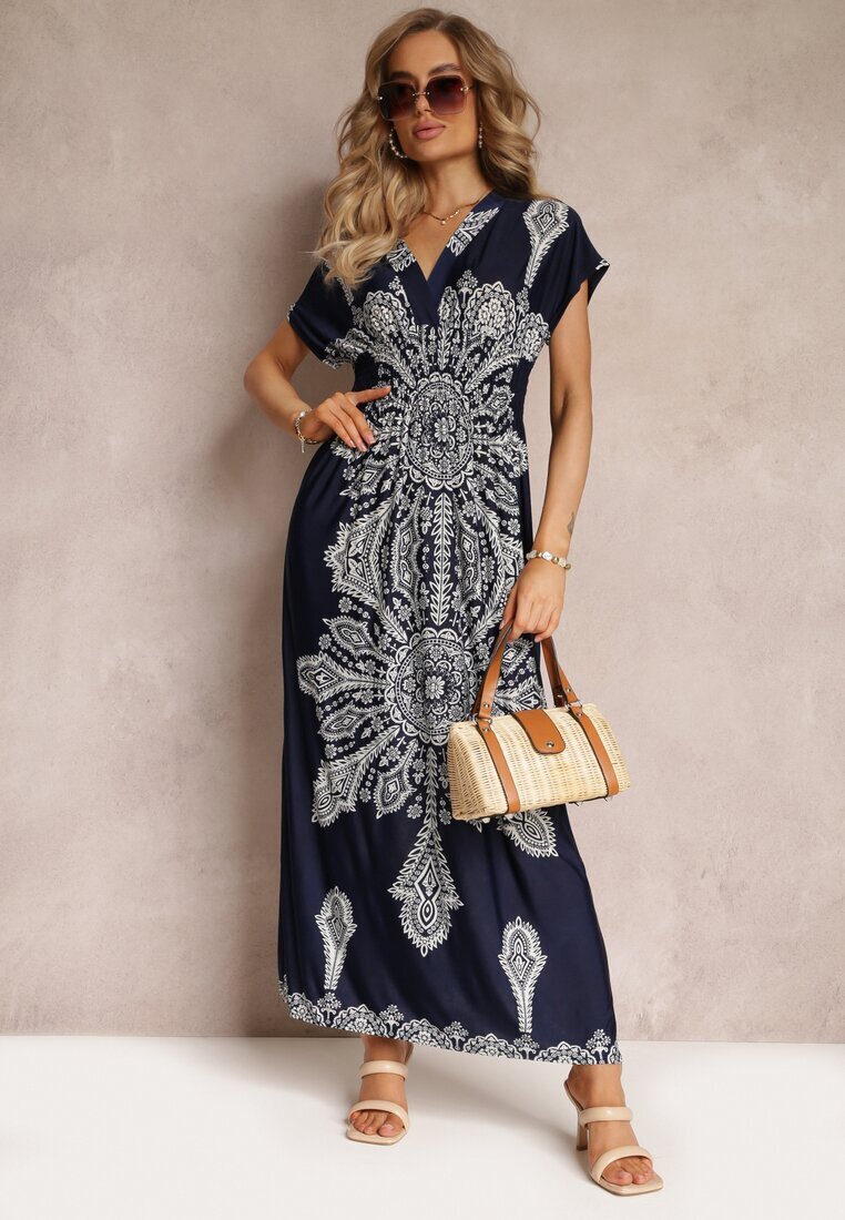 j&x Rochie Bleumarin Maxi cu Imprimeu Etnic Josanie