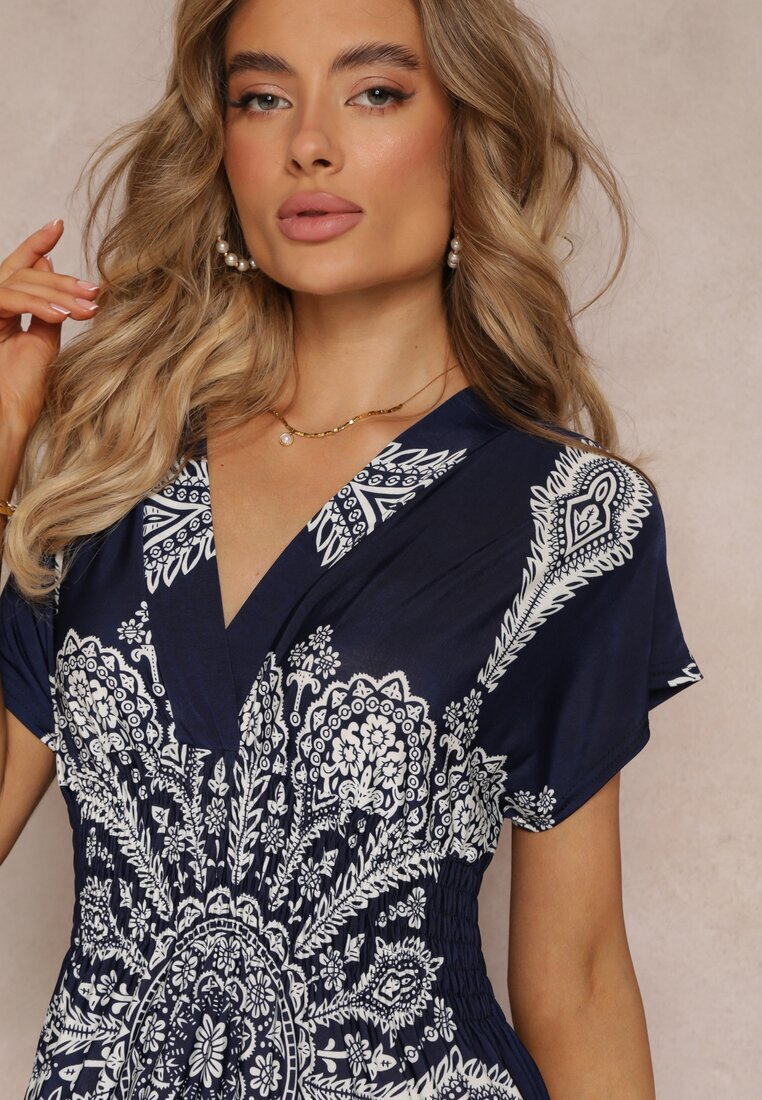 j&x Rochie Bleumarin Maxi cu Imprimeu Etnic Josanie