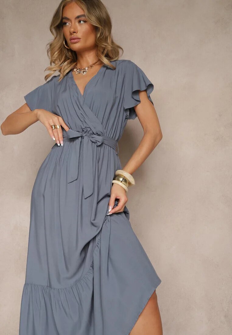 j&x Rochie Bleumarin petrecută din Viscoză Decorată cu o curea Savioneira