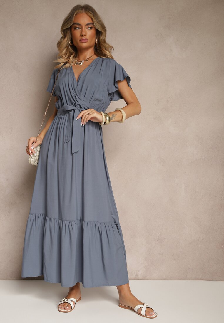 j&x Rochie Bleumarin petrecută din Viscoză Decorată cu o curea Savioneira