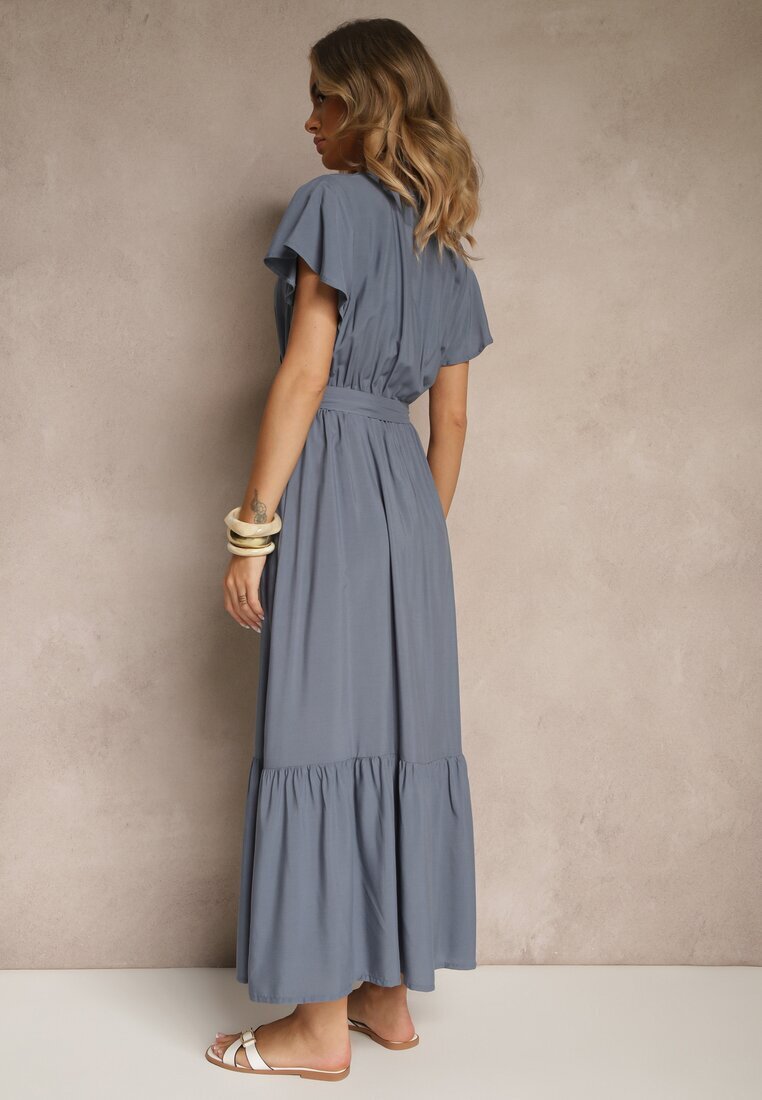 j&x Rochie Bleumarin petrecută din Viscoză Decorată cu o curea Savioneira