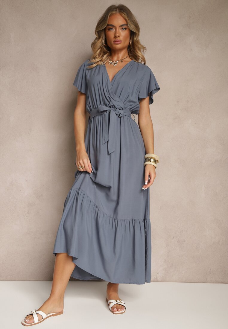 j&x Rochie Bleumarin petrecută din Viscoză Decorată cu o curea Savioneira