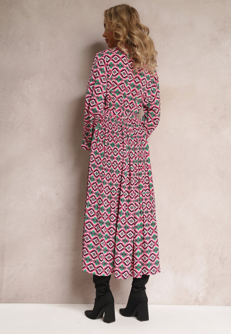 j&x Rochie cămașă fuchsia plisată cu cordon legat Helminesa