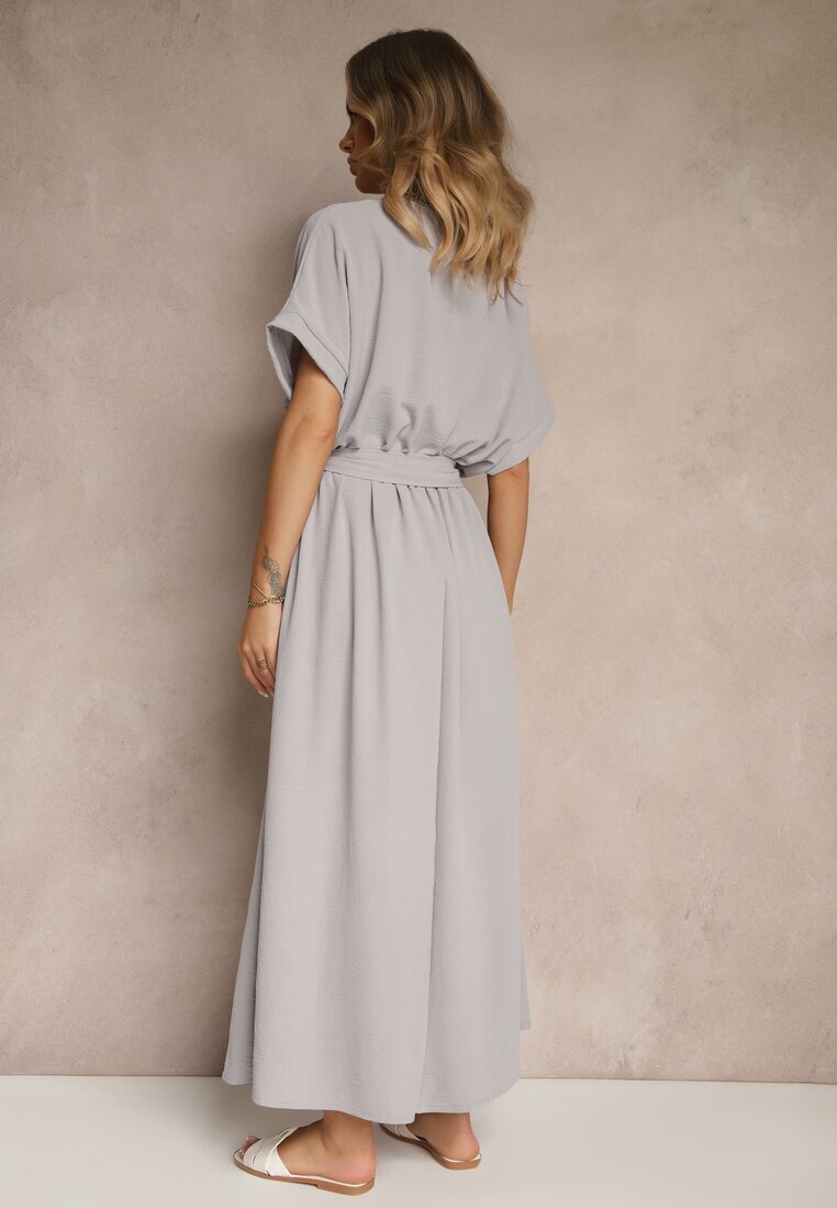 j&x Rochie Cloche Gri din bumbac și centură Lunapinia