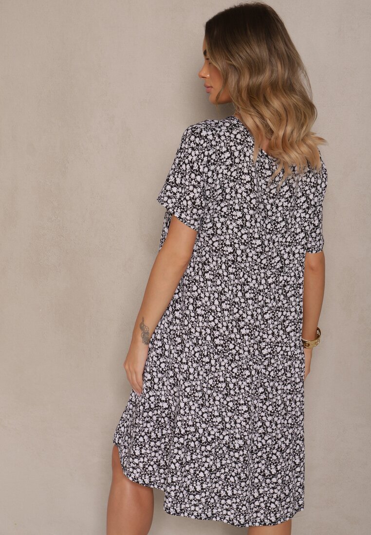 j&x Rochie Cloche Neagră din Bumbac Florală Mevazia