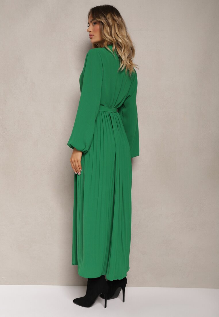 j&x Rochie Cloș Verde Maxi Plisată Legată în talie Terilla