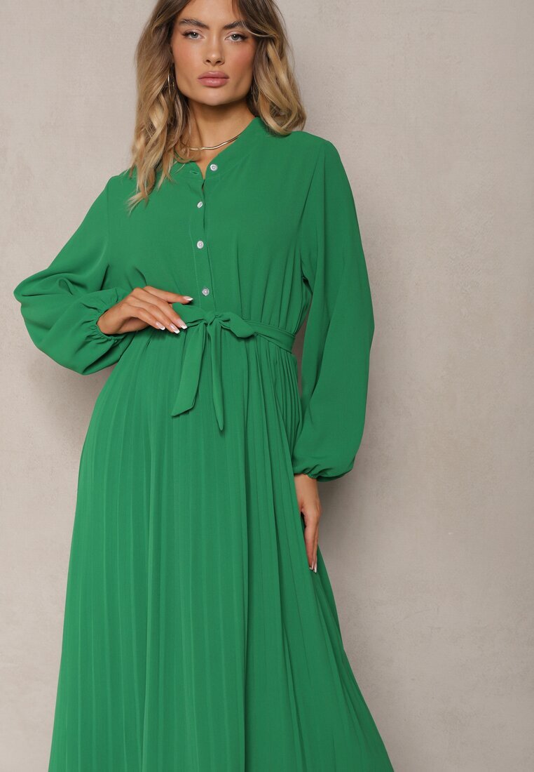 j&x Rochie Cloș Verde Maxi Plisată Legată în talie Terilla