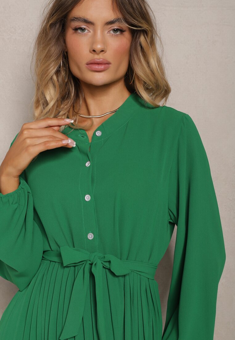 j&x Rochie Cloș Verde Maxi Plisată Legată în talie Terilla