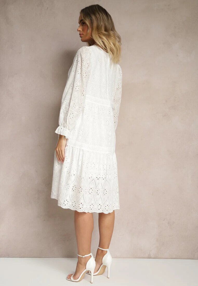 j&x Rochie din bumbac albă cu model ajurat Ridittia