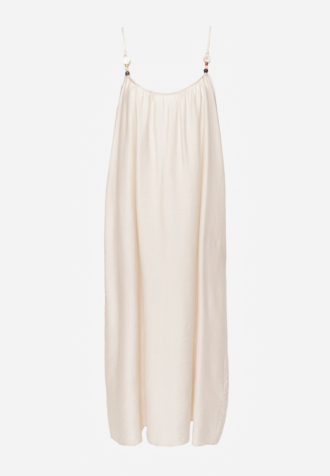 j&x Rochie din vâscoză Boho croi drept pe bretele cu mărgele Aleino Bej