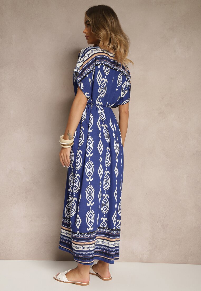 j&x Rochie din Viscoză Albastră cu Croi Drept cu Imprimeu Etnic Miriliana