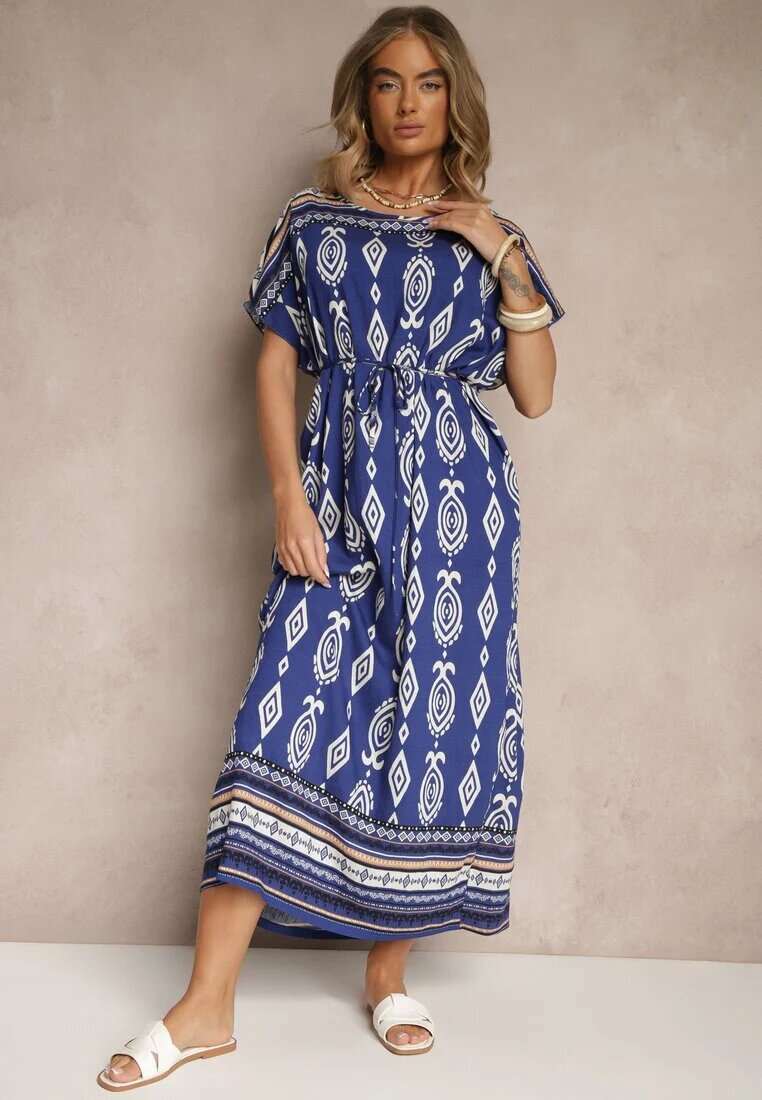 j&x Rochie din Viscoză Albastră cu Croi Drept cu Imprimeu Etnic Miriliana