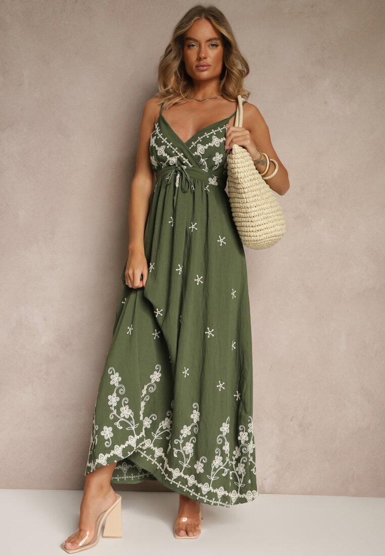 j&x Rochie din viscoză verde cu decolteu petrecut și broderii Sarondra