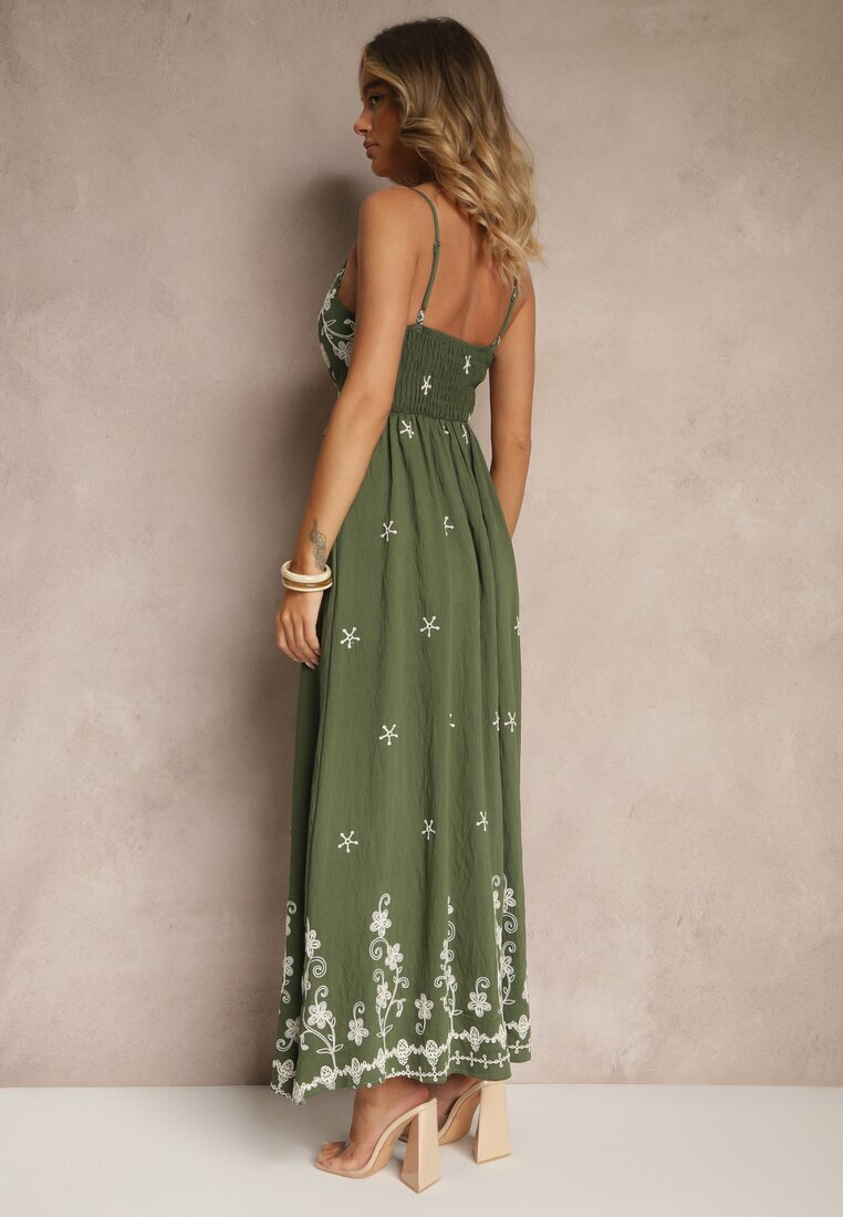 j&x Rochie din viscoză verde cu decolteu petrecut și broderii Sarondra