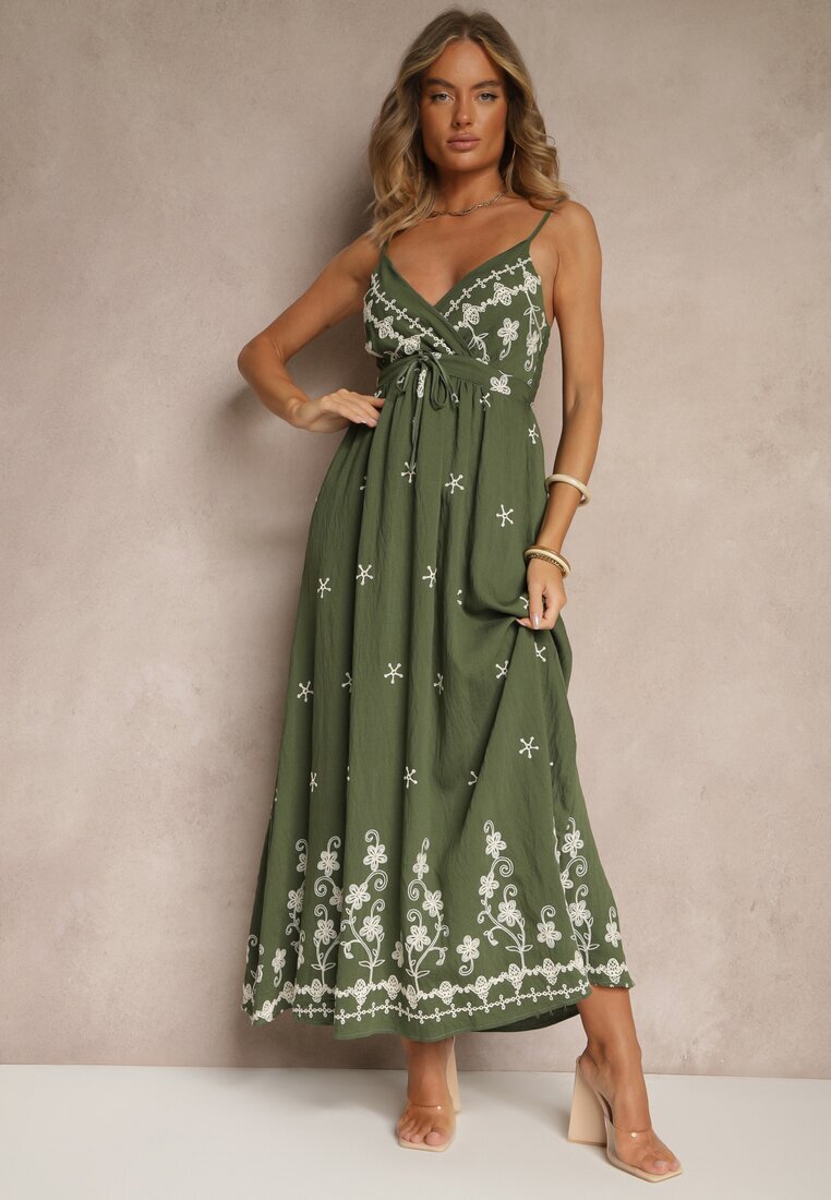 j&x Rochie din viscoză verde cu decolteu petrecut și broderii Sarondra