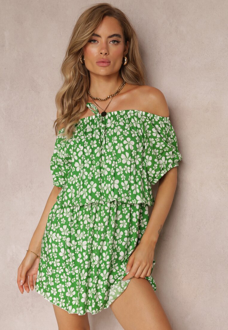 j&x Rochie din viscoză verde mini spaniolă cu elastic în talie Bradite