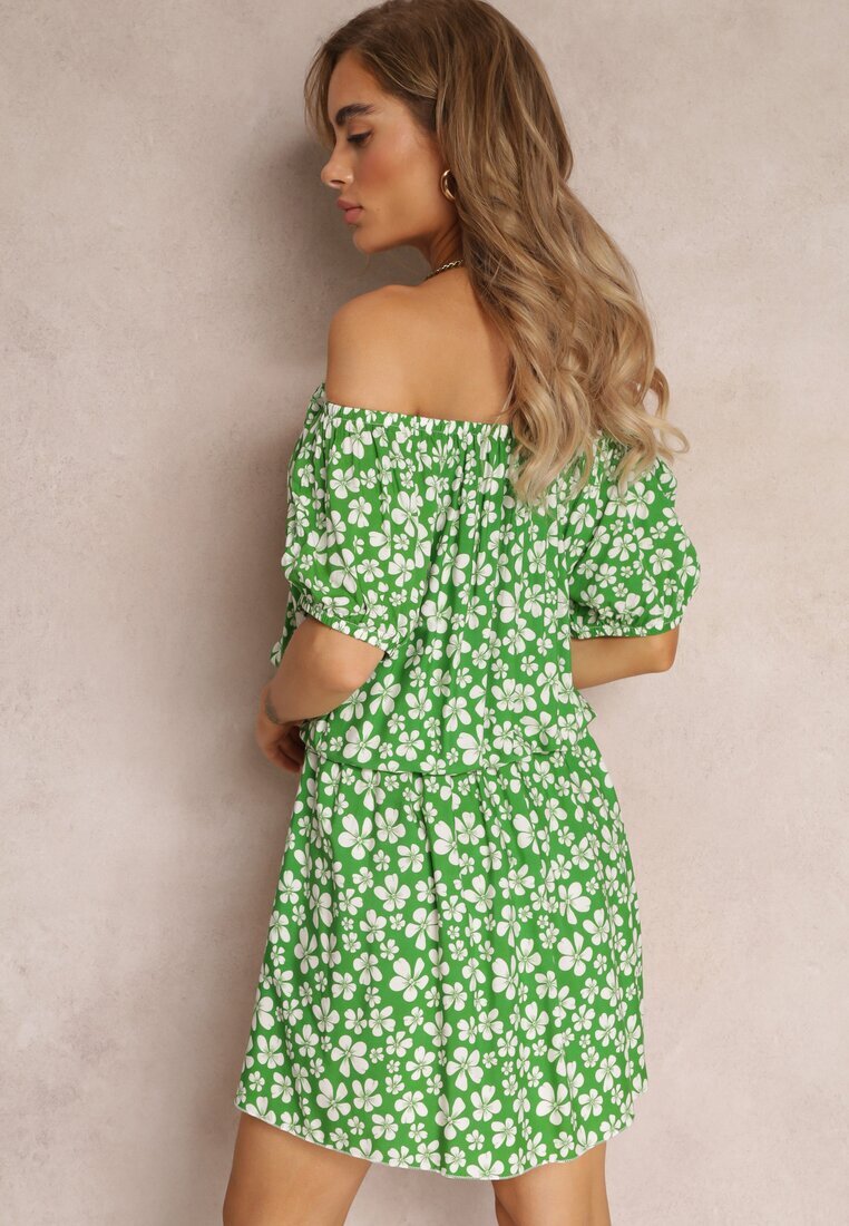 j&x Rochie din viscoză verde mini spaniolă cu elastic în talie Bradite
