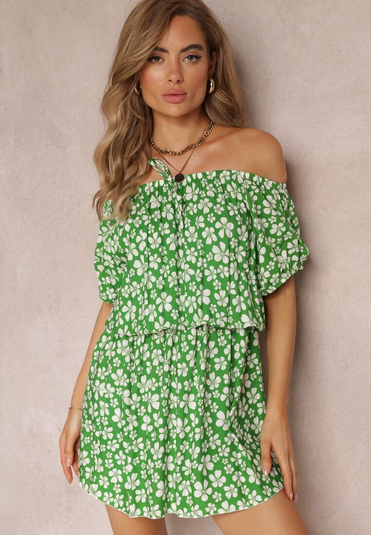 j&x Rochie din viscoză verde mini spaniolă cu elastic în talie Bradite