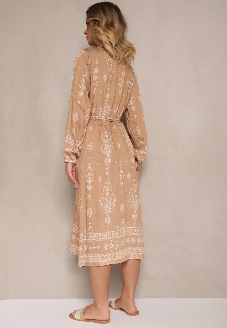 j&x Rochie dreaptă Bej Boho cu Imprimeuri Etnice cu Curea Lisalenea